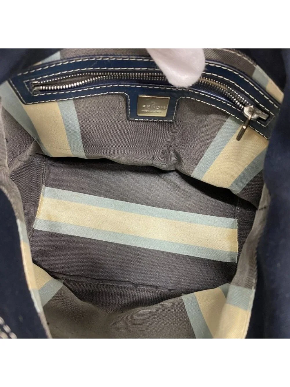 Fendi Handbag Canvas Navy Silver